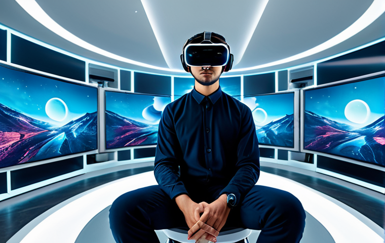 A professional, introspective young adult, fully clothed in modest, comfortable attire, sitting quietly in a modern, minimalist room, gazing at a vibrant, idealized virtual reality avatar of themselves. The avatar, also fully clothed in a futuristic, professional outfit, stands confidently in a bright, fantastical metaverse landscape, representing their aspirational self. The image shows a subtle visual contrast between the quiet reality and the dynamic virtual world, symbolizing identity reflection. safe for work, appropriate content, fully clothed, perfect anatomy, correct proportions, natural pose, well-formed hands, proper finger count, natural body proportions, professional photography, high quality, family-friendly.